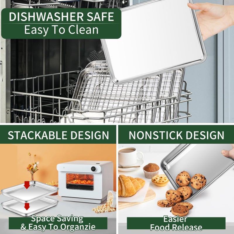 CEKEE Baking Sheet with Cooling Rack Set(2 Baking Pans+2 Baking Racks)  CEKEE Stainless Steel Non Stick Small Cookie Sheet Set  Size 10.39 x 8.07 x 1 Inch  Easy to Clean Small Baking Sheet with Rack Set - Image 5